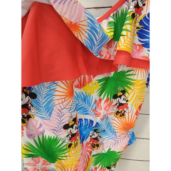 Disney Minnie Mouse One-Piece Tropical Print Swimsuit With Adjustable Straps & R - Picture 3 of 10